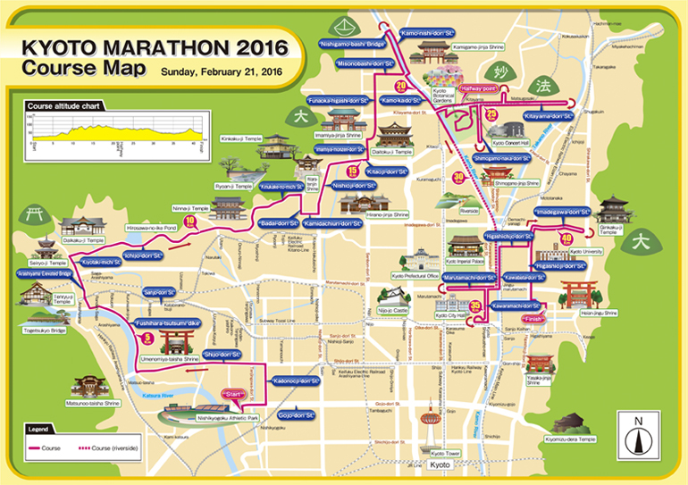 course map of the KYOTO MARATHON 2016, it will be held on February 21, 2016 (Sun).